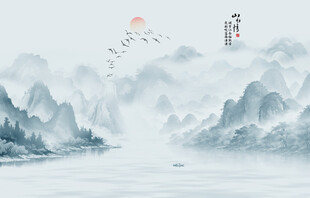 水墨山水風景畫壁畫