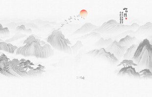 新中式禪意水墨山水畫壁畫