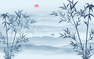 新中式屏風(fēng)水墨竹子山水畫背景墻