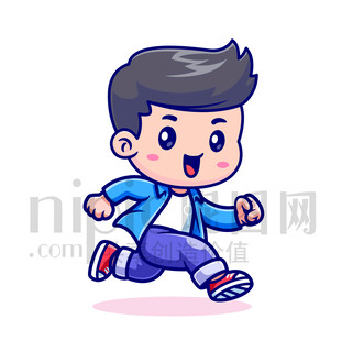 卡通奔跑的小男孩