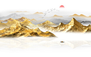 金箔山水畫背景墻