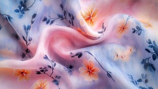 粉色花卉印花絲綢布料
