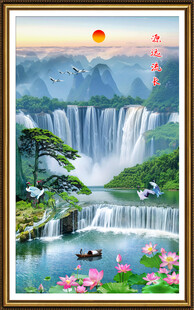 流水生财山水画