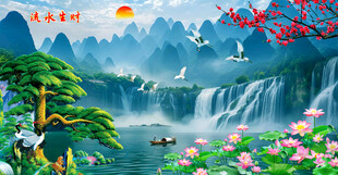 新中式迎客松背景墻