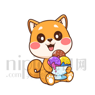 可愛柴犬抱著美味冰淇淋