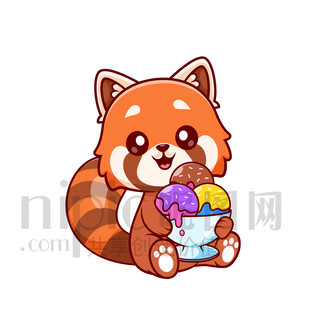 小熊貓開心吃冰淇淋