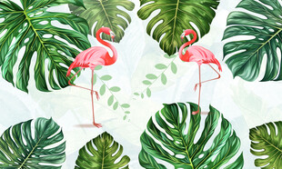 热带雨林芭蕉叶火鸟图