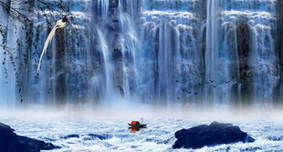 招財瀑布山水畫