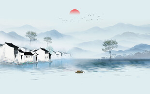 新中式水墨江南背景墻