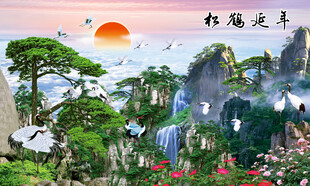 松鶴延年壁畫背景墻
