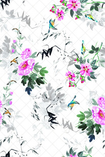 花卉飛鳥水彩圖案背景