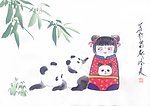 大阿福 女孩和两只熊猫