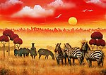 油画风景 斑马