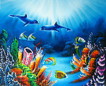 漂亮的手绘动物海豚油画