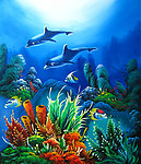 漂亮的手绘动物海豚油画