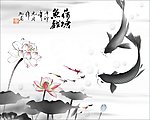 荷塘鱼戏