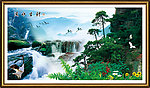 山水画 流水生财 瀑布风景