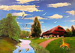 油画风景 山村油画