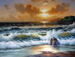 海浪油画