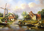 油画风景 山村油画