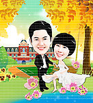 双人婚庆卡通漫画插画