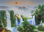 油画风景 漂亮的山水油画