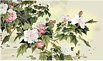 电脑手绘矢量国画 花团绵秀