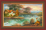 油画 山村水乡