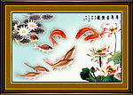 荷花九鱼图