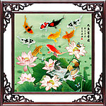 荷花九鱼图