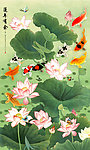 荷花九鱼图