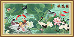 荷花 九鱼图