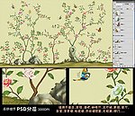 高清大型壁画手绘花鸟