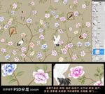 高清大型壁画手绘花鸟