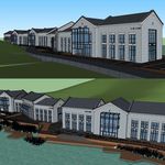 中式沿湖商业街建筑草