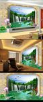 3D荷花瀑布客厅电视背