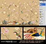 高清大型壁画手绘花鸟