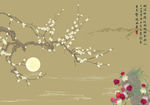 梅花圆月壁画  梅花圆月工笔画