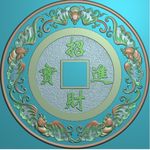 蝙蝠招财进宝精雕图灰度浮雕