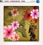 欧美怀旧手绘建筑花卉图片