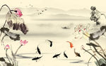 素雅唯美水墨荷花山水画