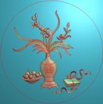 兰花草花瓶背板精雕图灰度图浮雕