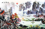 山河锦绣国画山水背景墙