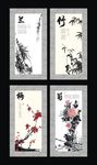 中国风  竹兰梅菊 水墨画 展