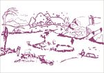 湖边小山房屋 简写画