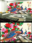 孔雀开屏电视背景墙