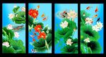 荷花 四屏