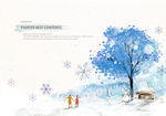 冬天雪景插画 浪漫梦幻冬季