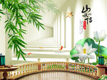 山水情竹子荷花