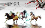 八骏图壁画马到功成背景墙